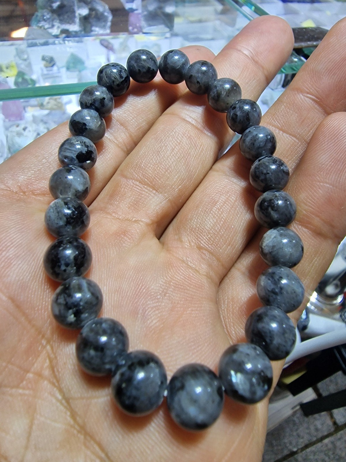 Natuurlijke Larvikiet 8mm Kralen Armband - Healing N603, Overige kleuren, Csj, Nieuw, Ophalen of Verzenden