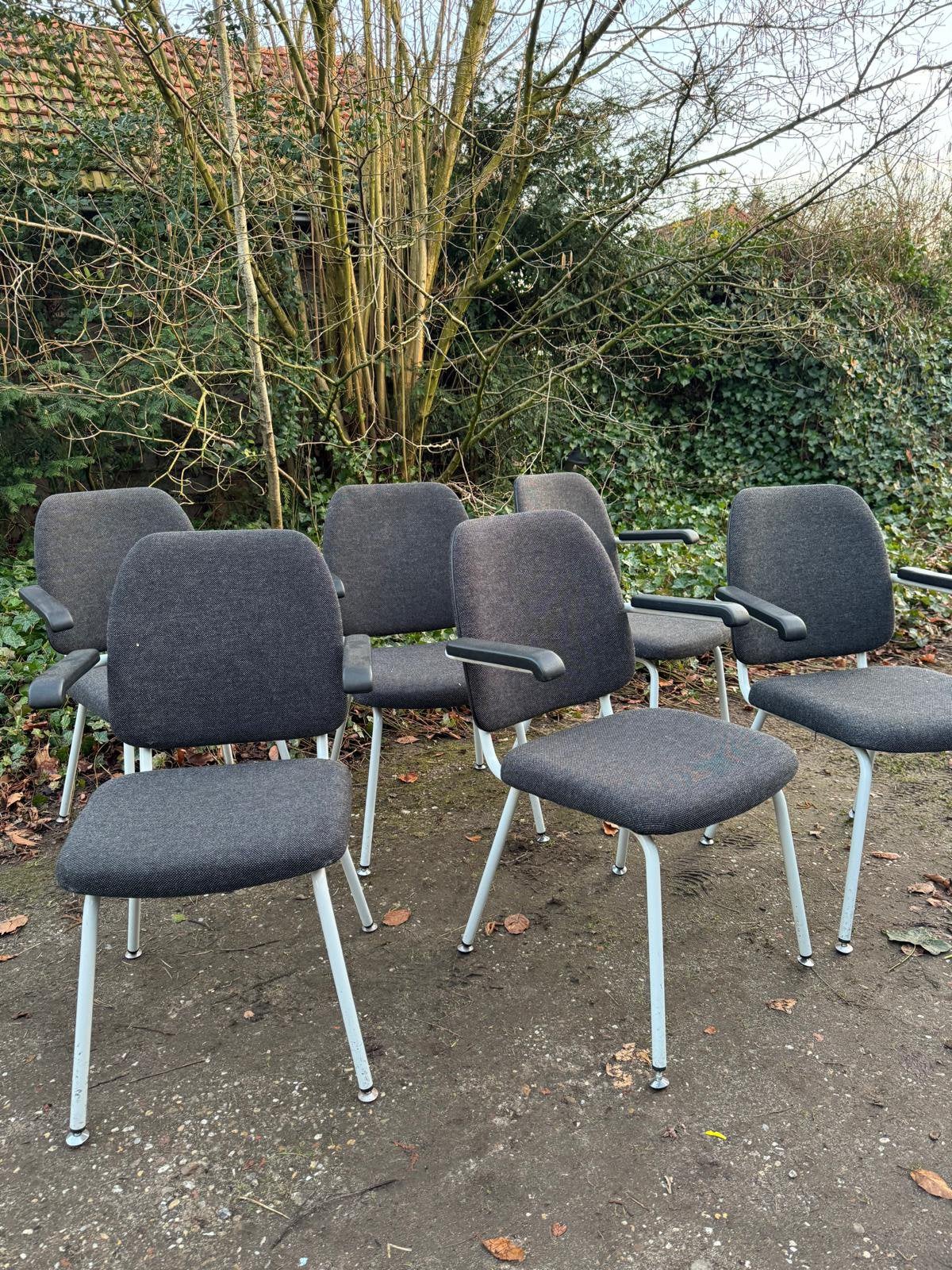 6 eetkamerstoelen (Retro/gispen), Ophalen, Gebruikt, Metaal, Grijs