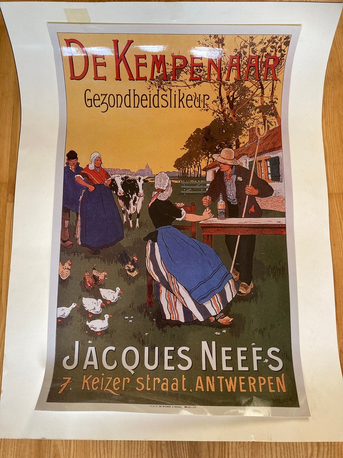 Vintage poster De Kempenaar likeur, Henri Cassiers 72x46cm, Ophalen of Verzenden, A1 t/m A3, Reclame, Rechthoekig Staand
