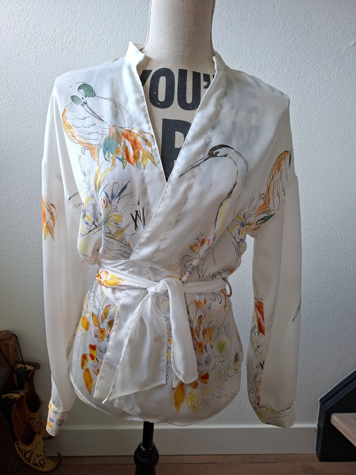 Zara Kimono Blouse met Vogelprint - Maat S, Ophalen of Verzenden, Lange mouw, Maat 36 (S), Gedragen