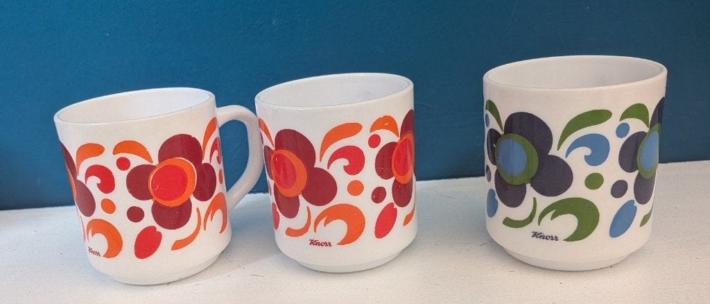 3x vintage Arcopal Knorr bekers, Huis en Inrichting, Keuken | Servies, Gebruikt, Ophalen of Verzenden, Glas, Overige stijlen