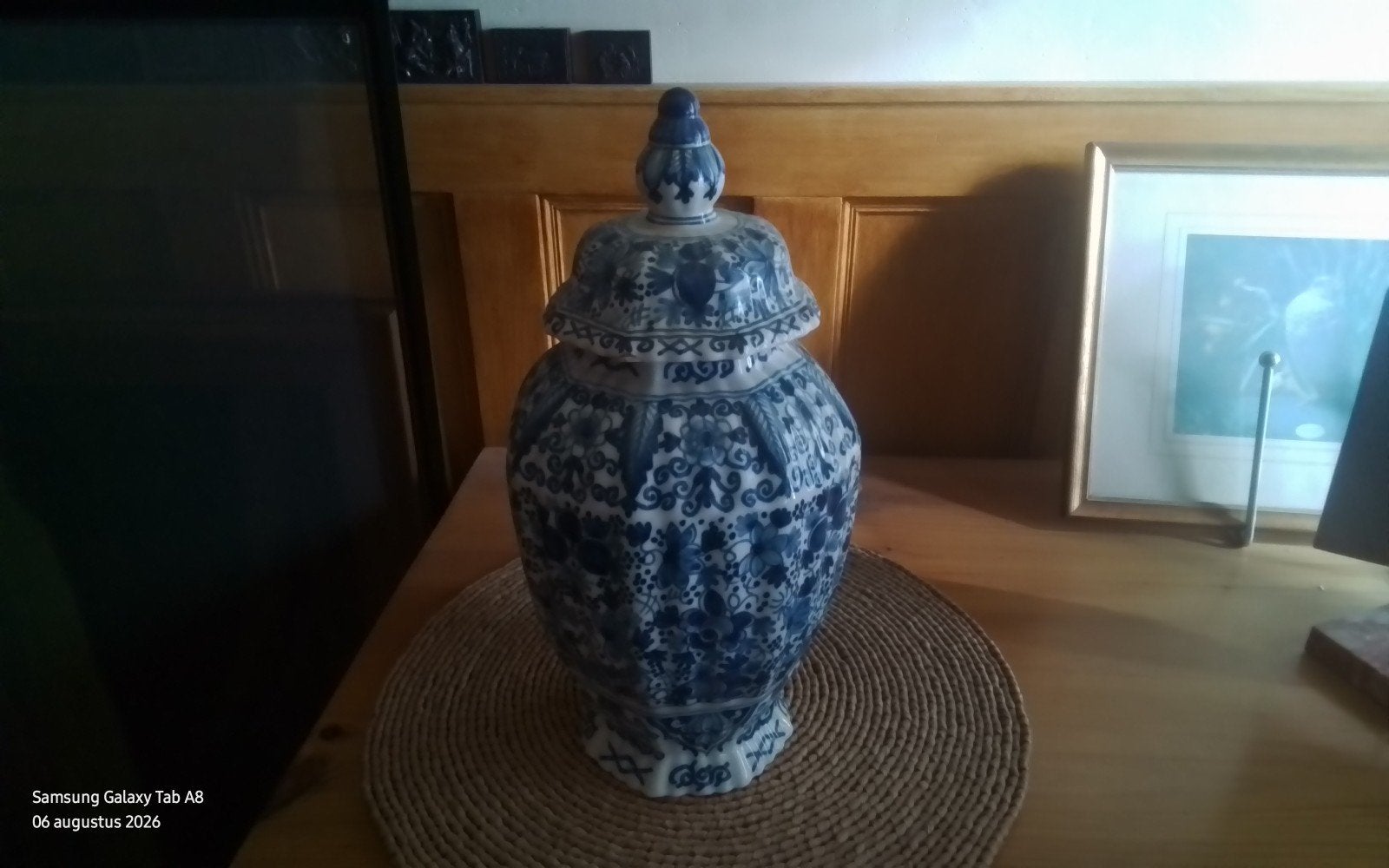 Antieke Chinese Blauw-Witte Gemberpot met Deksel, Ophalen