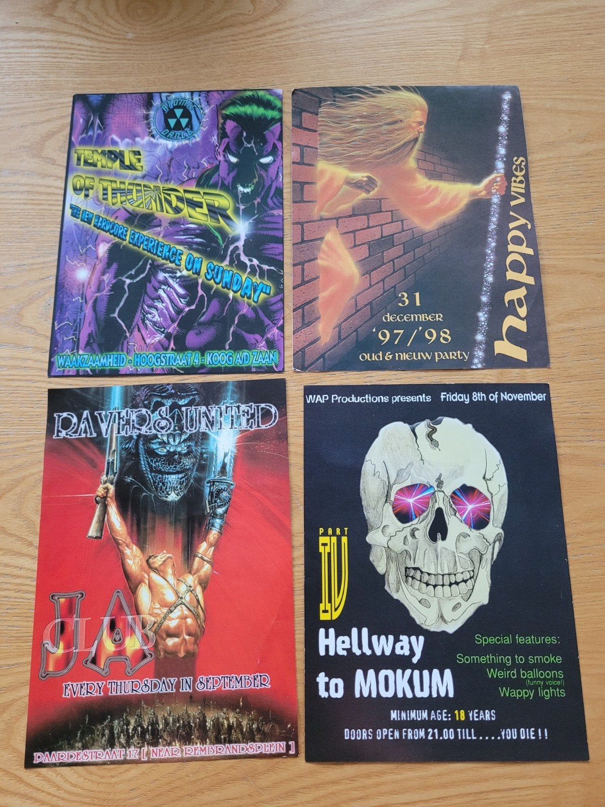 4 stuks hardcore flyers ( gabber thunderdome ), Ophalen of Verzenden