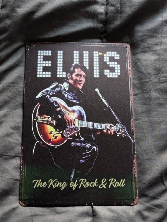 Elvis Presley 'The King of Rock & Roll' metalen bord, Verzenden, Gebruikt