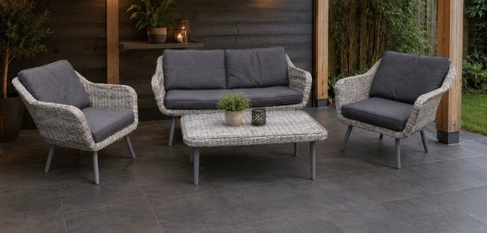 Mooie tuinset: bank, 2 stoelen en tafel met glasplaat, Tuin en Terras, Ophalen