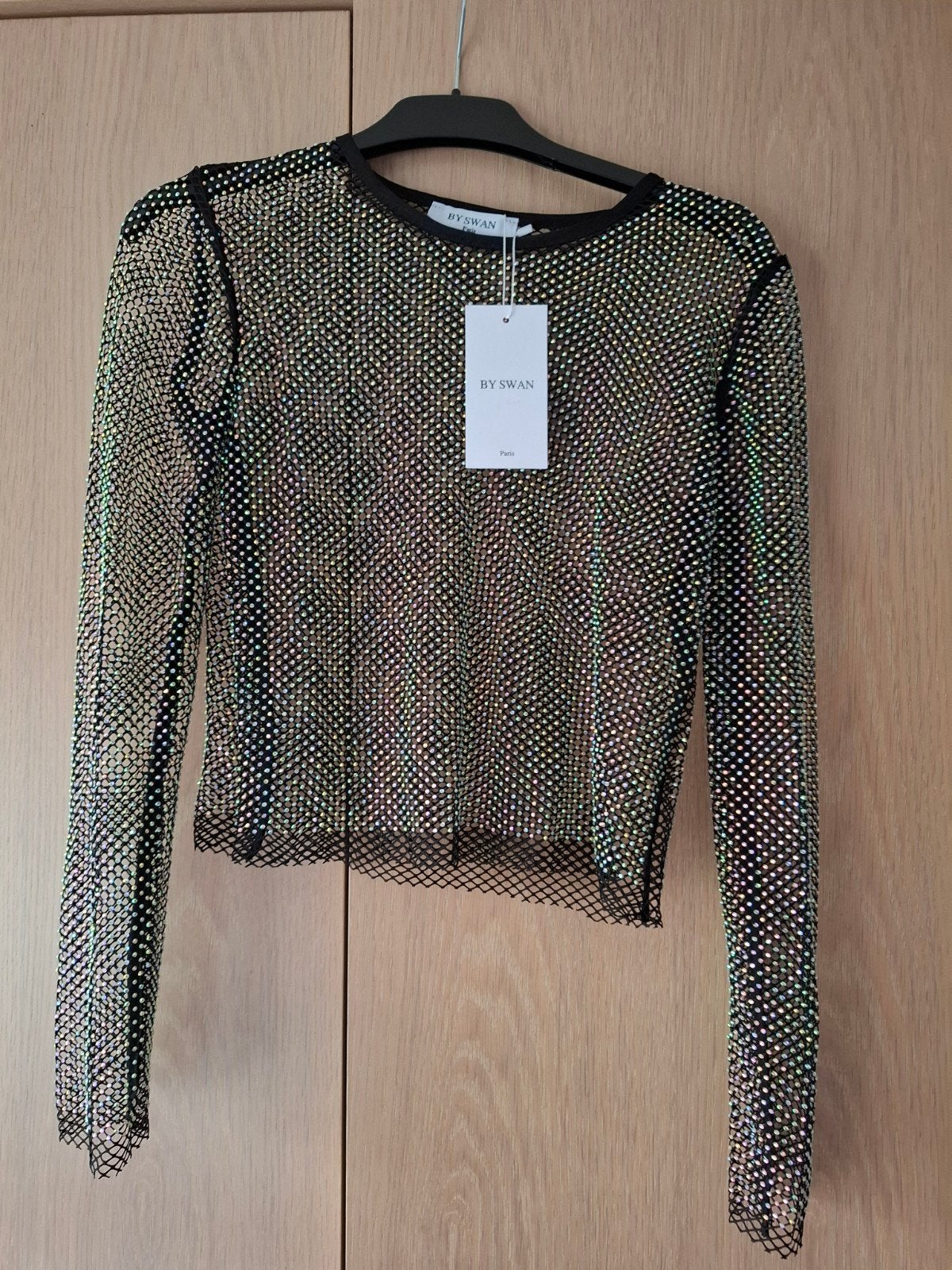 BY SWAN Paris mesh top met strass steentjes, Maat 38/40 (M), Zwart, Nieuw, Ophalen of Verzenden