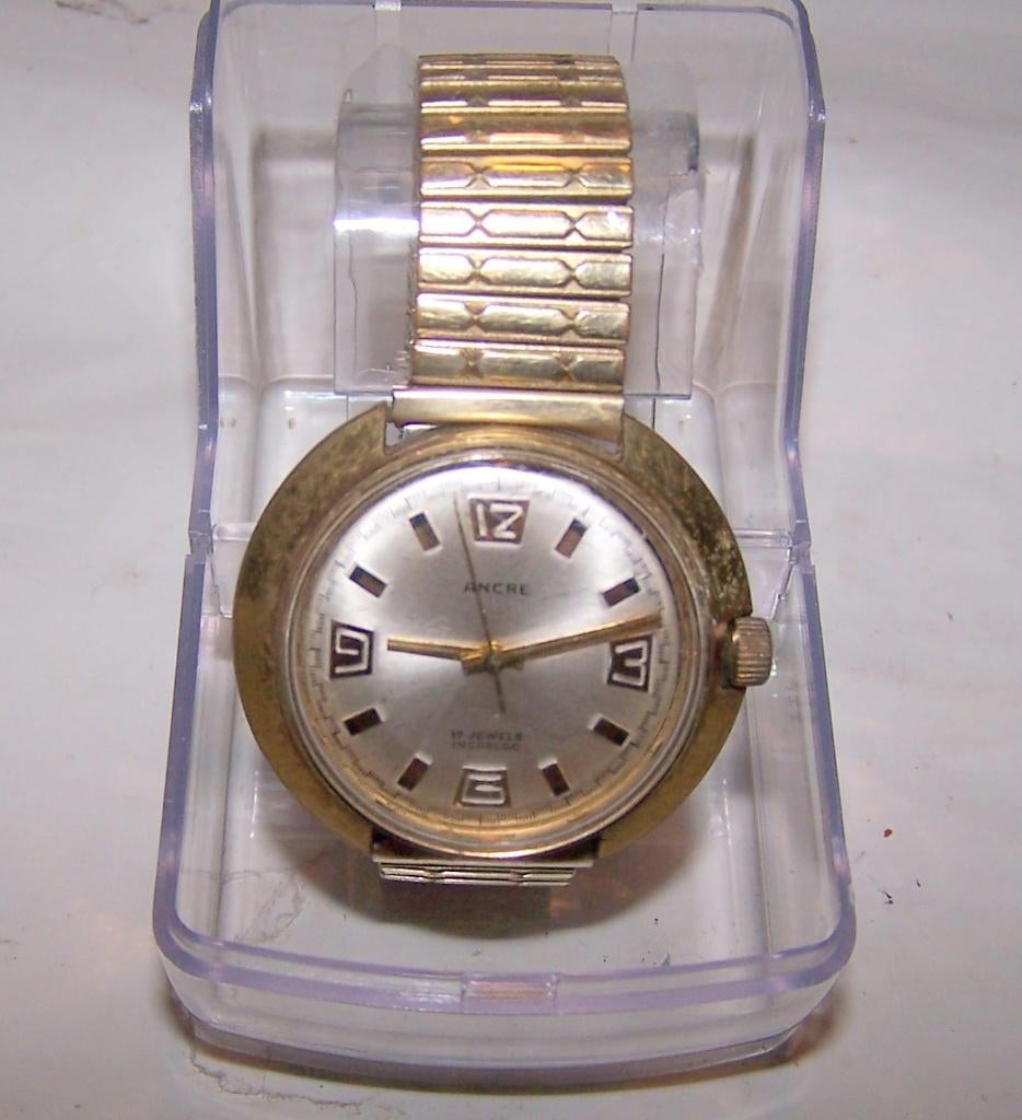 Vintage opwindhorloge Ancre 17jewels Incabloc. Loopt perfect, Overige merken, Staal, Polshorloge, Verguld
