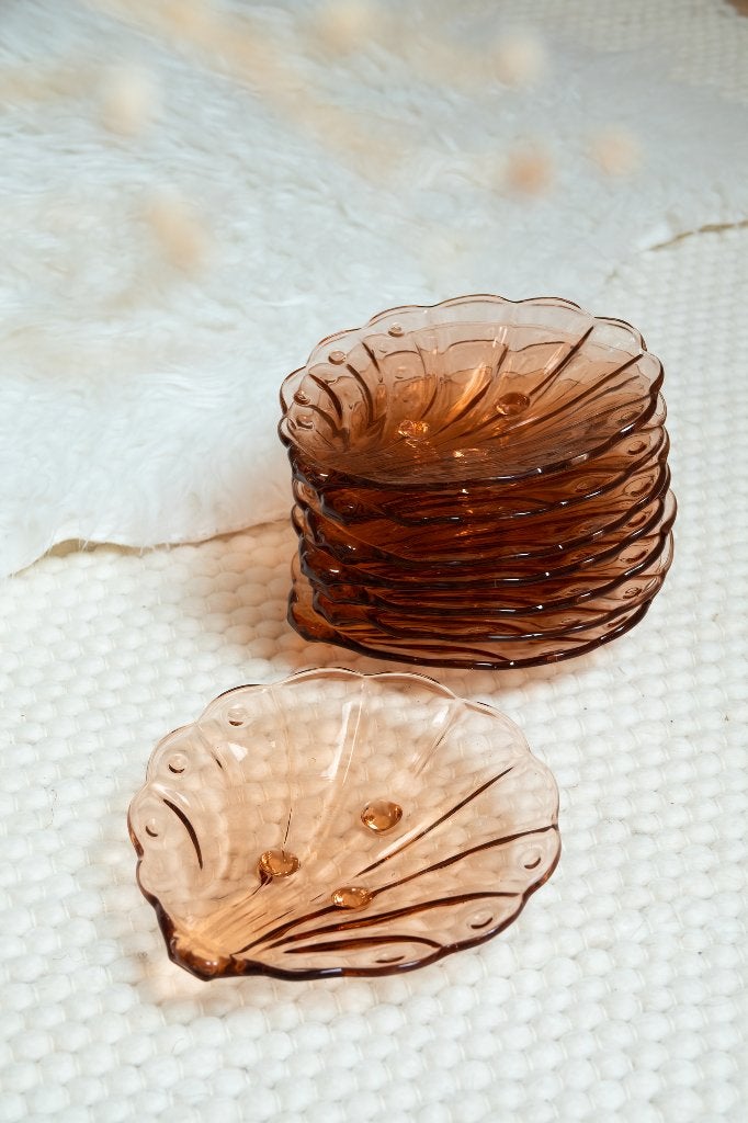 Roze Rosaline vintage persglas schelp bordjes - set van 8, Ophalen of Verzenden