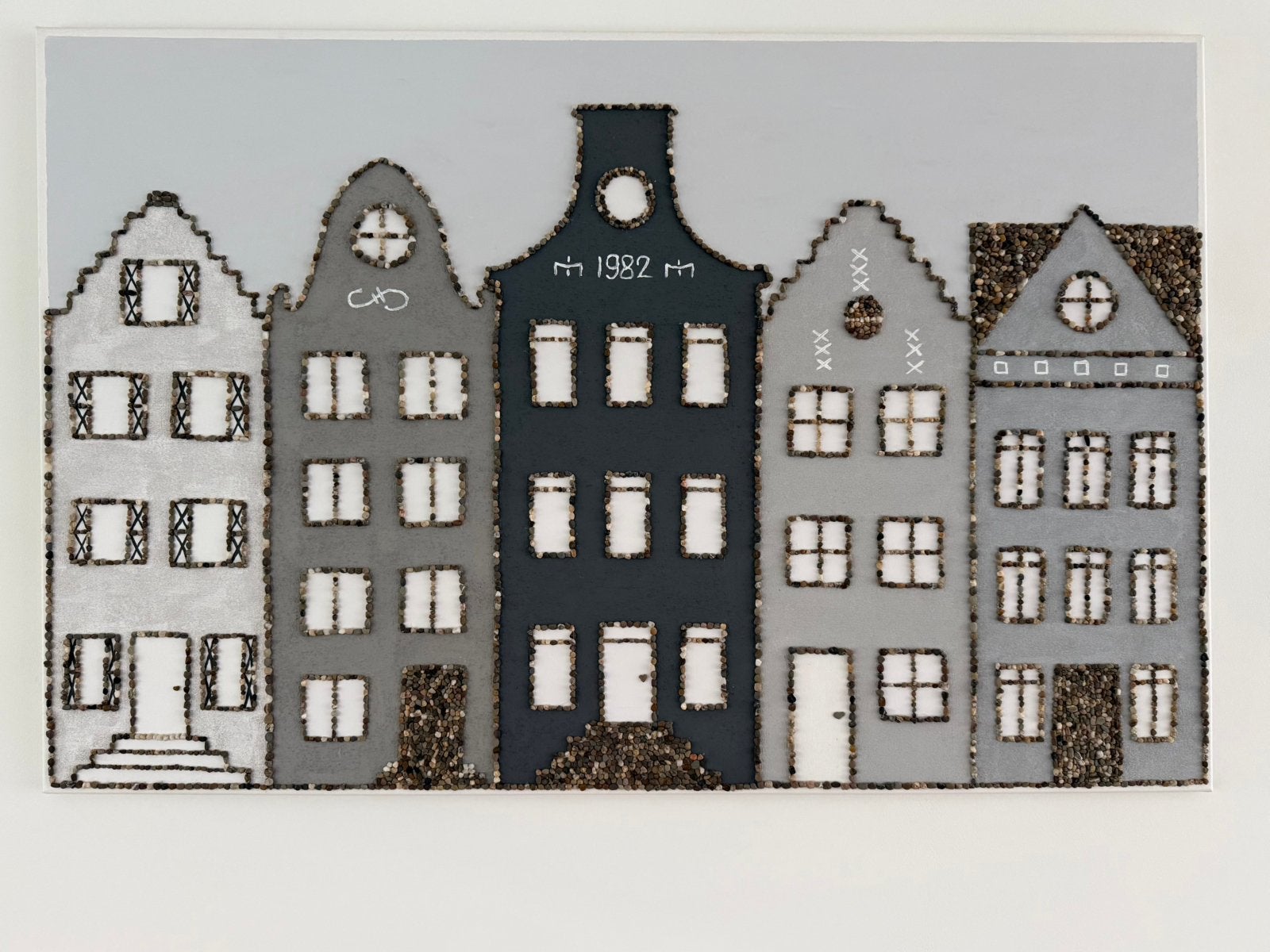 Wanddecoratie Amsterdamse grachtenpanden 115x75 cm, Overige typen, Ophalen of Verzenden, Zo goed als nieuw, 100 tot 125 cm