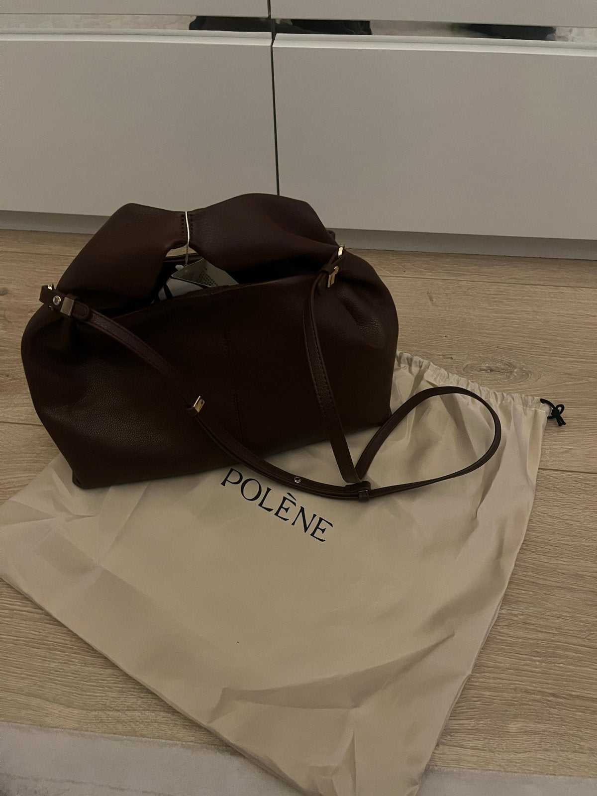 Polène Cyme tas in bruin leer - Nieuw met labels, Ophalen of Verzenden, Nieuw, Bruin, Handtas
