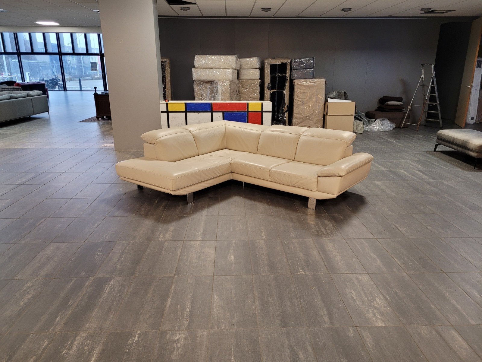 ✅️️️ Creme lederen hoekbank 255x215 | Refurbished + Bezorgen, 250 tot 300 cm, Hoekbank, Ophalen of Verzenden, Zo goed als nieuw