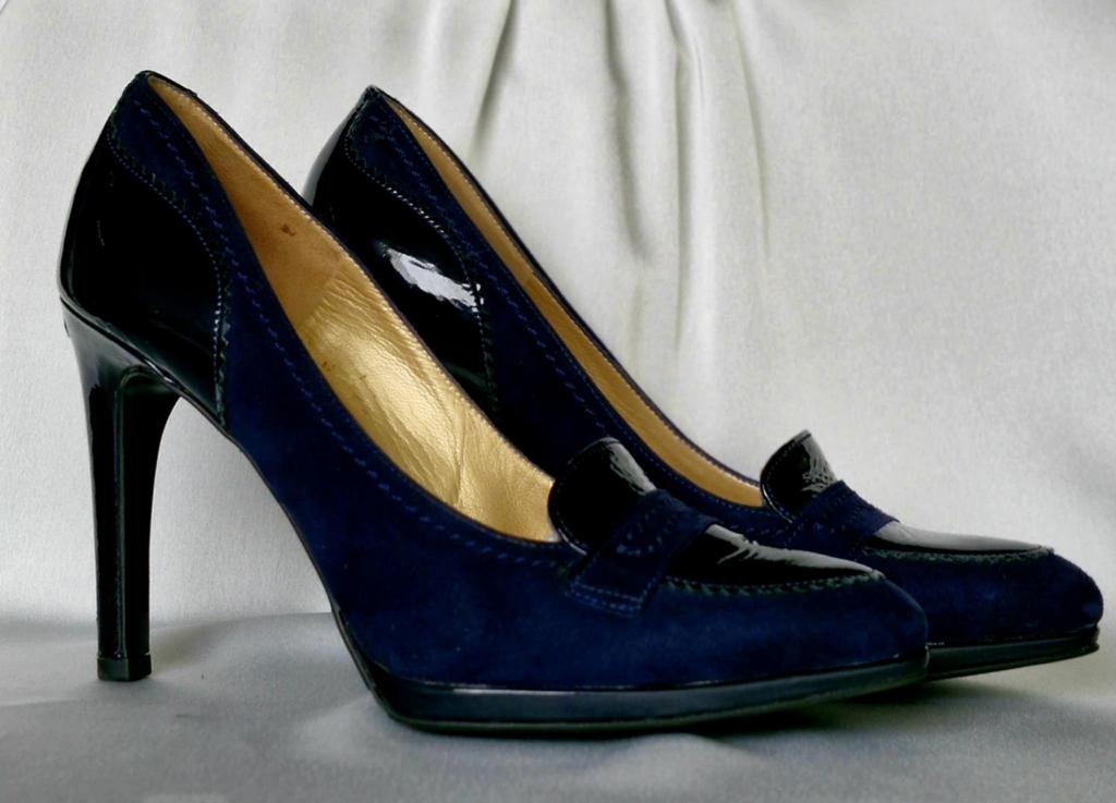 Elegante blauwe designer pumps van lakleer suede mt 38,5, Ophalen of Verzenden