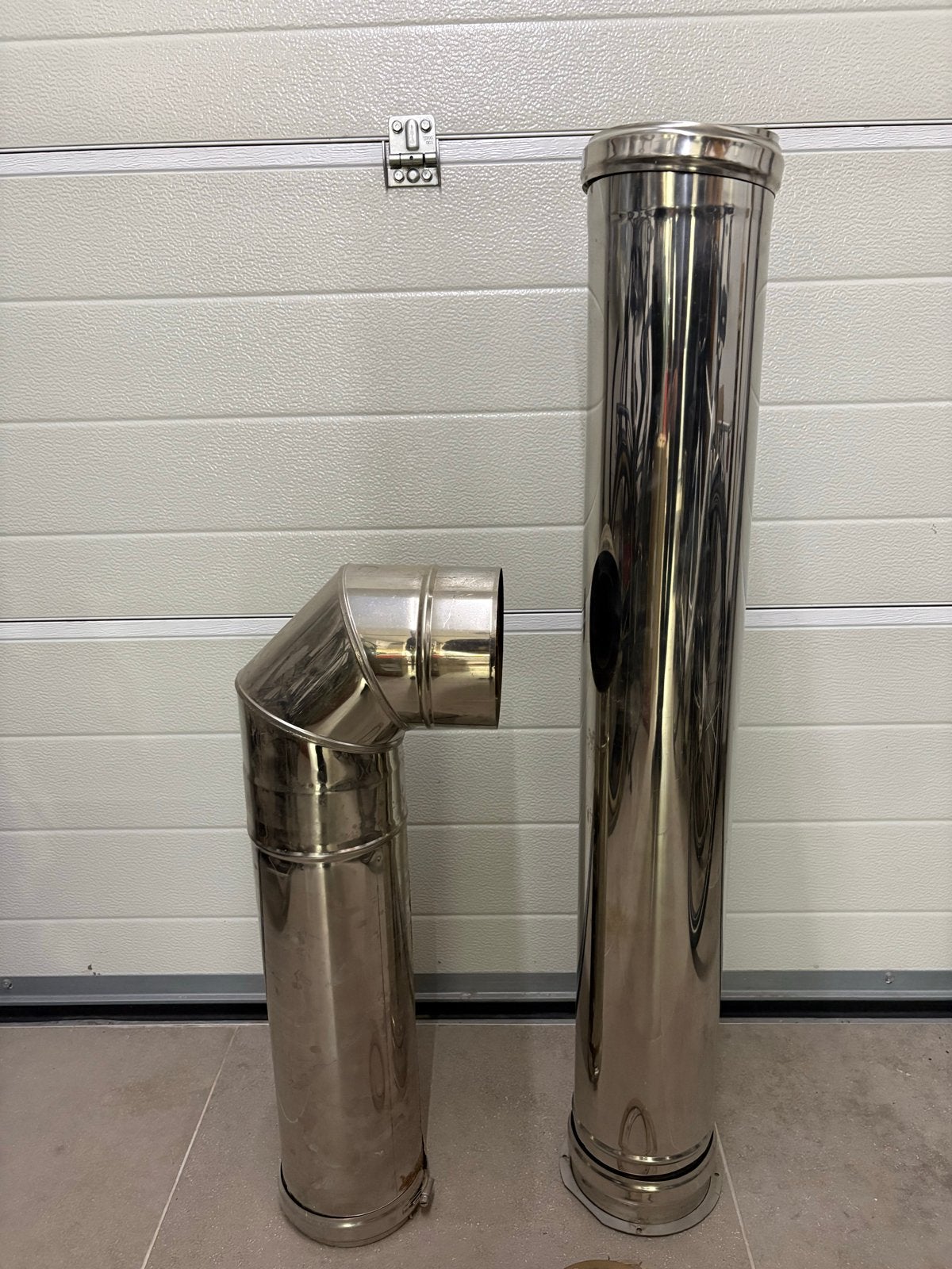 RVS dubbelwandige kachelpijp 100cm + 50cm haakse bocht, Ophalen, Gebruikt, Kachel, 80 cm of meer