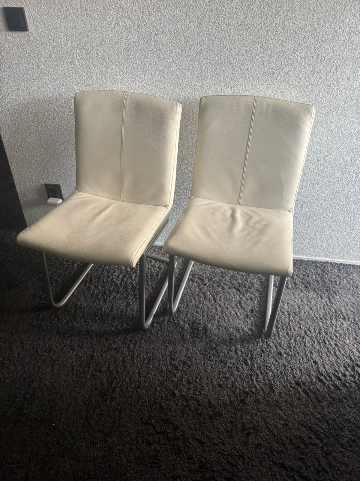 Leren eetkamerstoelen, Ophalen, Zo goed als nieuw, Wit, Twee