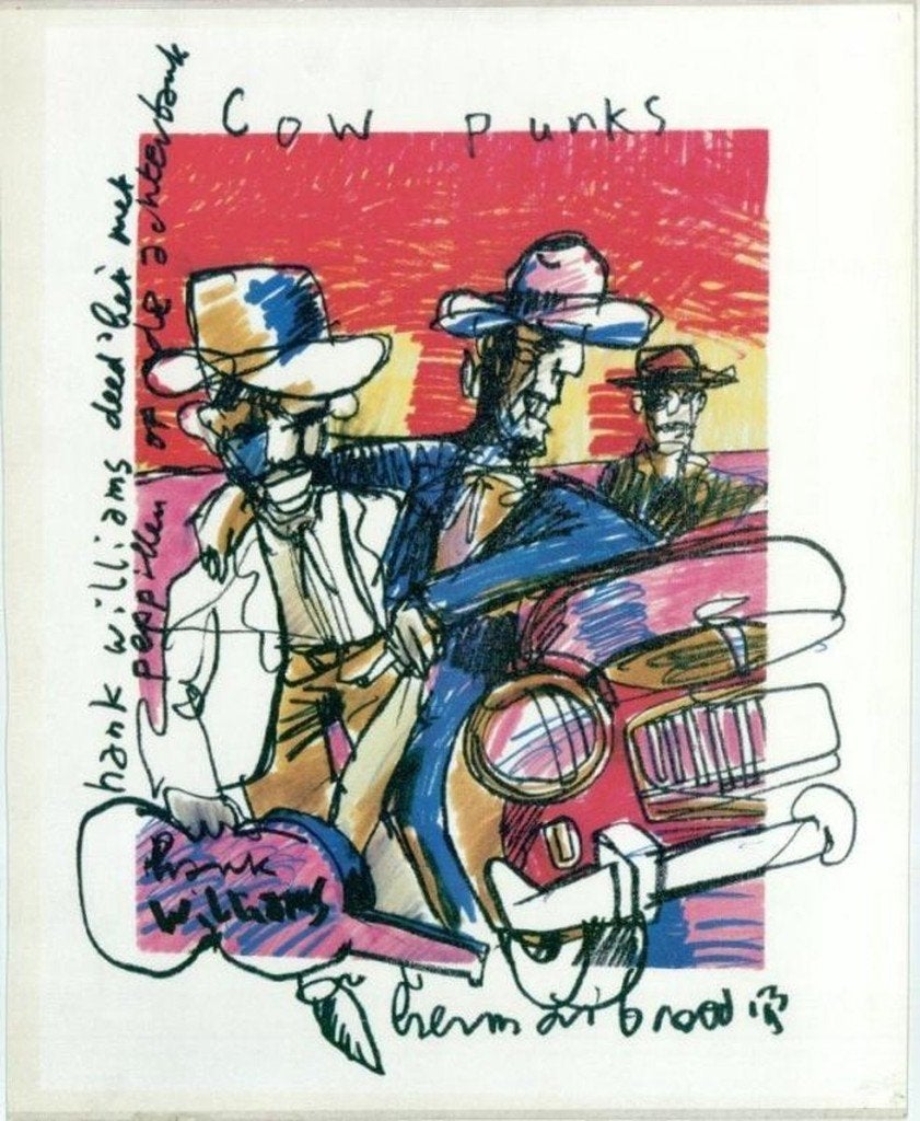 Herman Brood litho Hank Williams Cow Punks vrij bieden, Ophalen of Verzenden