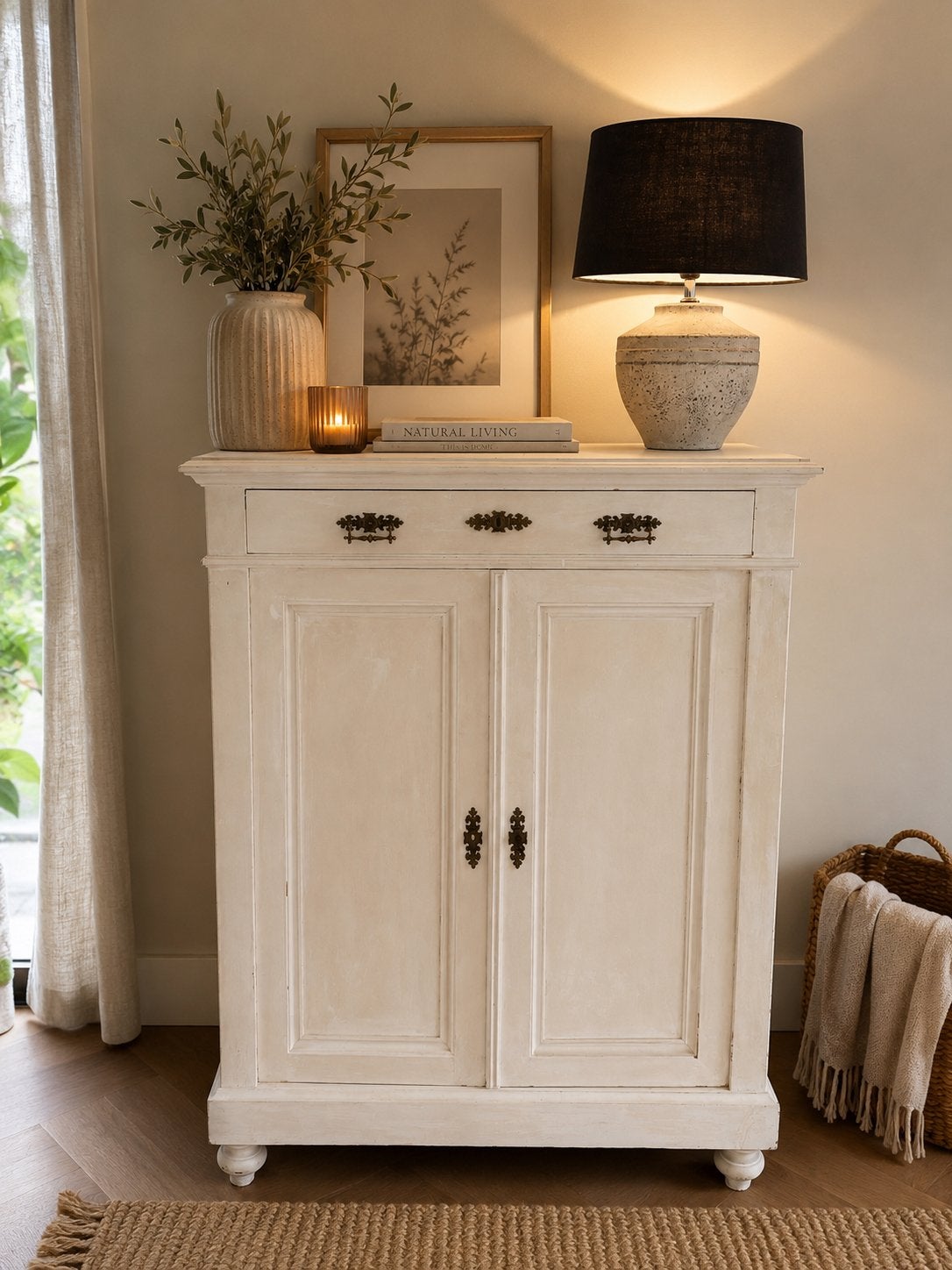 Brocante antieke kastje dressoir wit, Ophalen, Gebruikt, 100 tot 150 cm, 50 tot 100 cm
