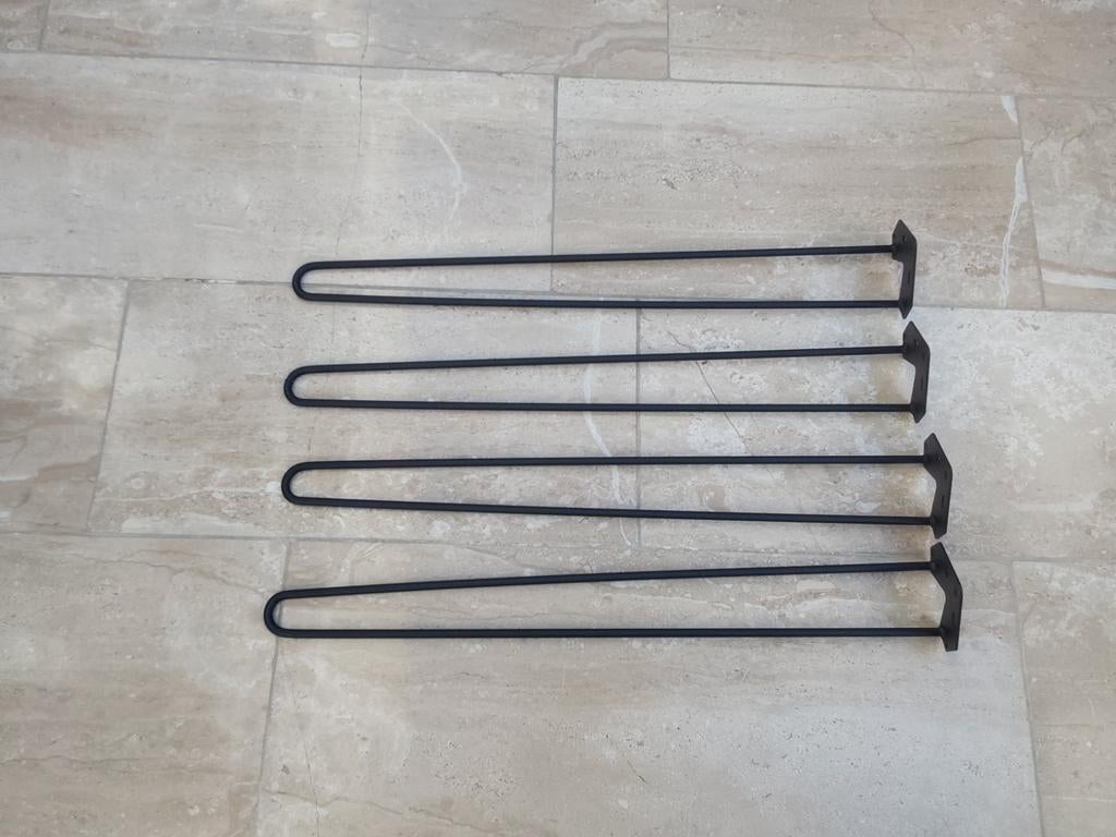 Set van 4 zwarte metalen hairpin tafelpoten 72cm, Tafelpoot, Minder dan 50 cm, Ophalen of Verzenden, Zo goed als nieuw