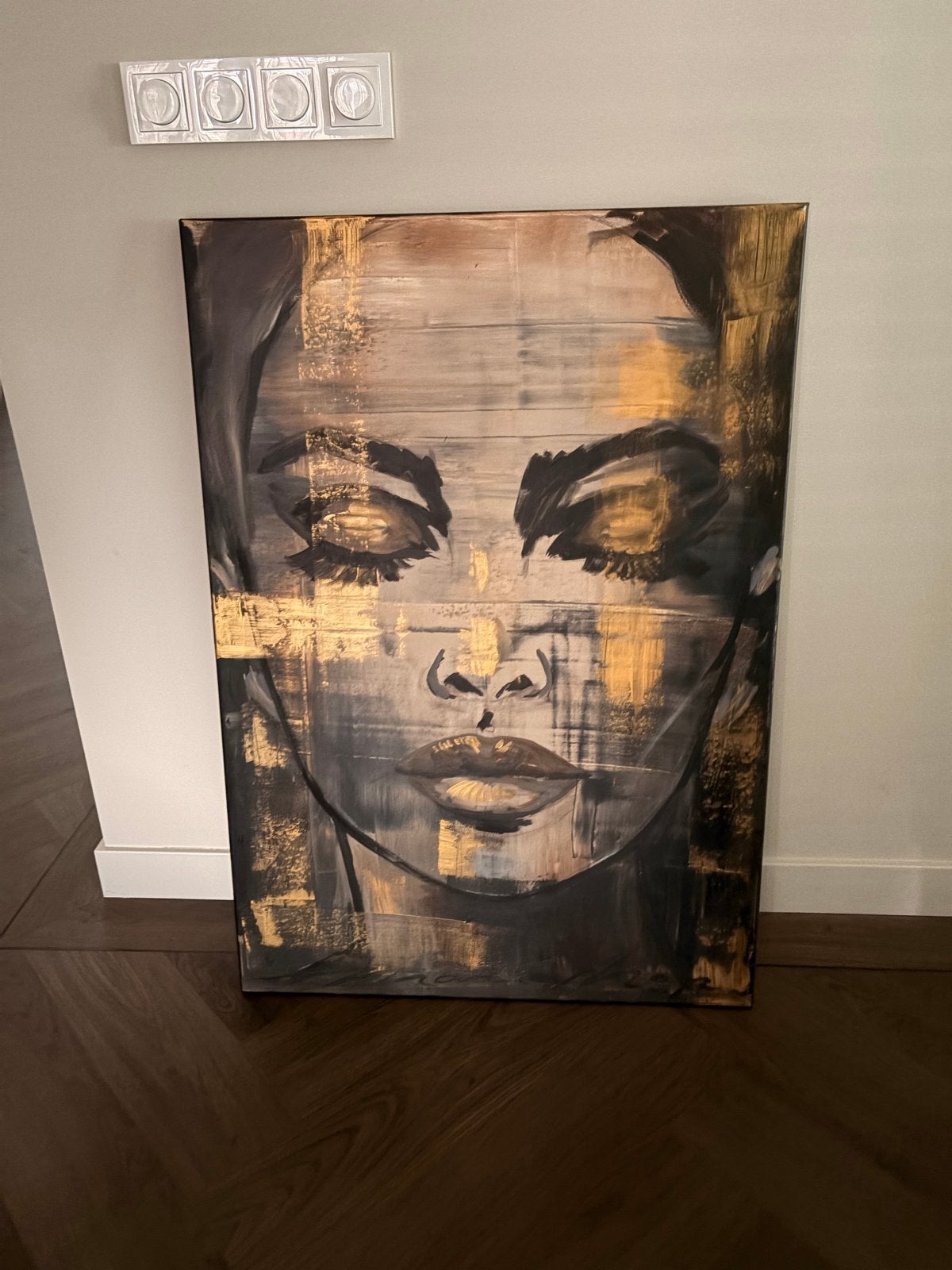 Marion Nap Schilderij 70x100 cm - Vrouwenportret Goud Zwart, Antiek en Kunst, Ophalen, Acrylverf, Op houten frame, Portret