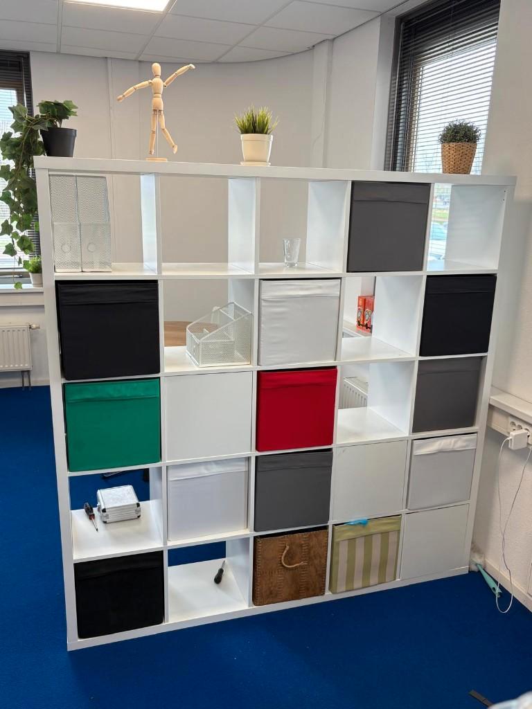 Ikea Kallax kast 5x5 vakken inclusief 12 vouwdozen, Ophalen, 150 tot 200 cm, Zo goed als nieuw, 150 tot 200 cm