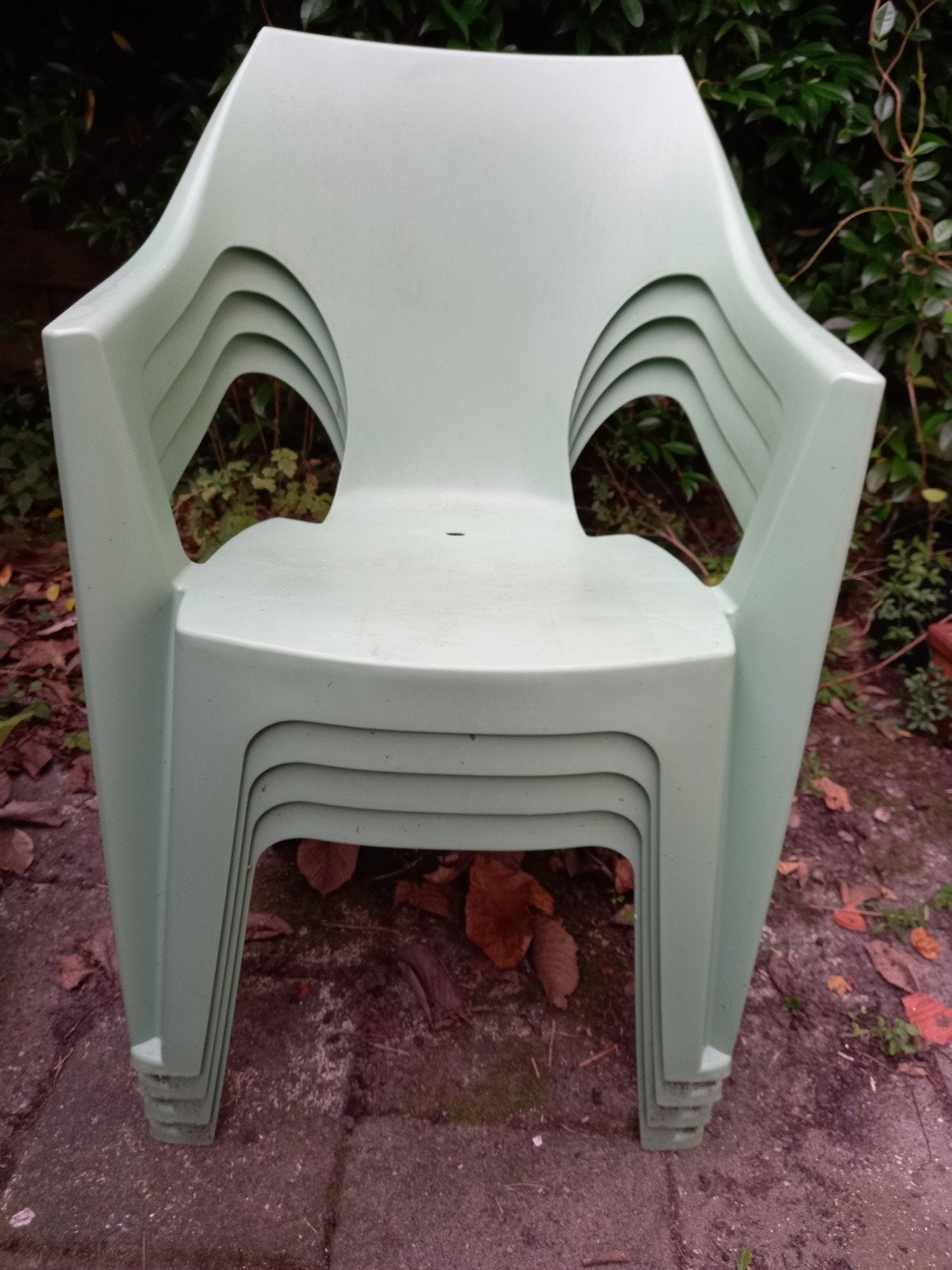Kunststof tuinstoelen, stapelbaar, 4 stuks, groen, Ophalen, Gebruikt, Kunststof, Stapelbaar
