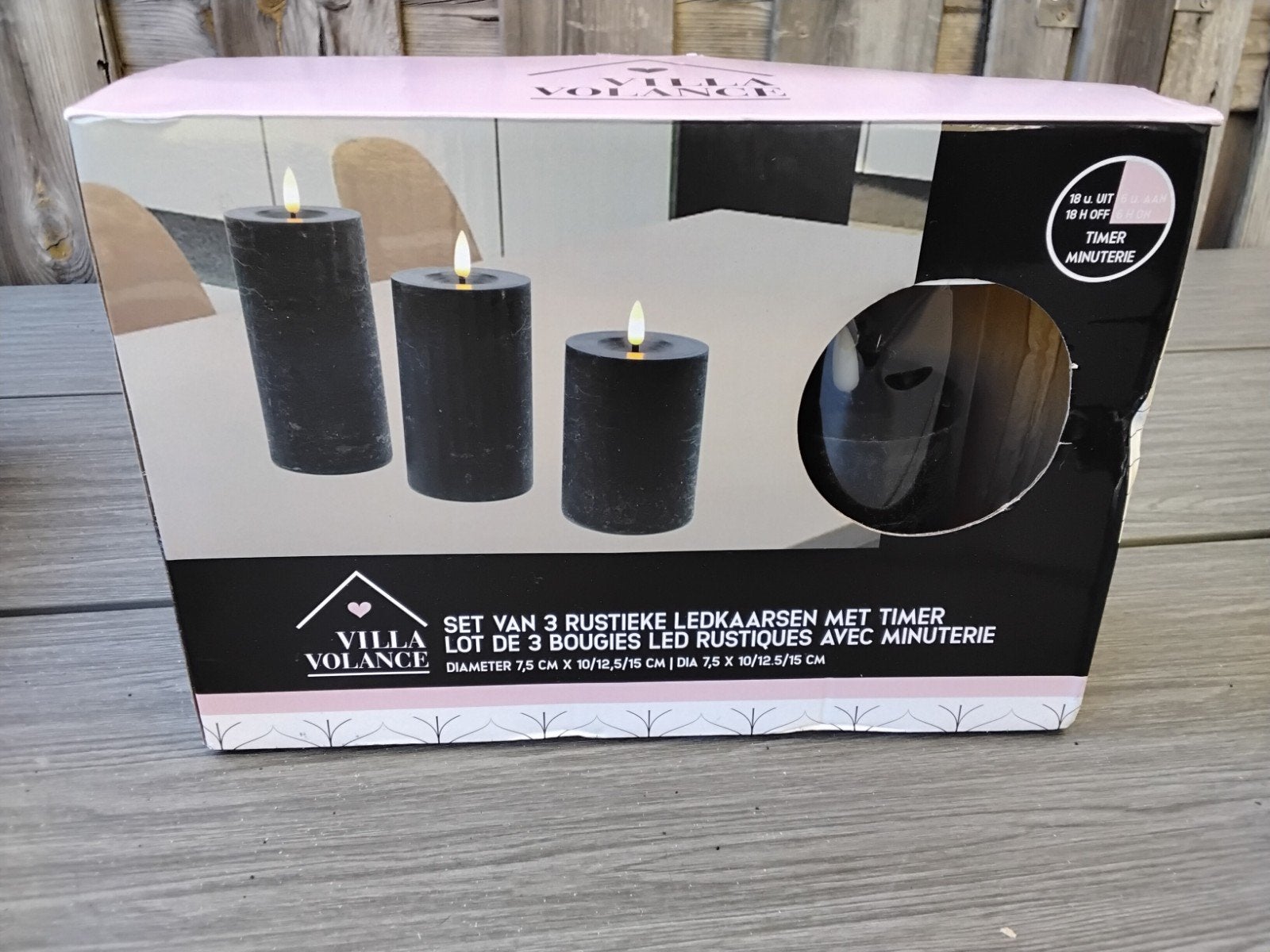 Set van 3 rustieke LED kaarsen met timer - Zwart, Ophalen of Verzenden, Nieuw, Zwart