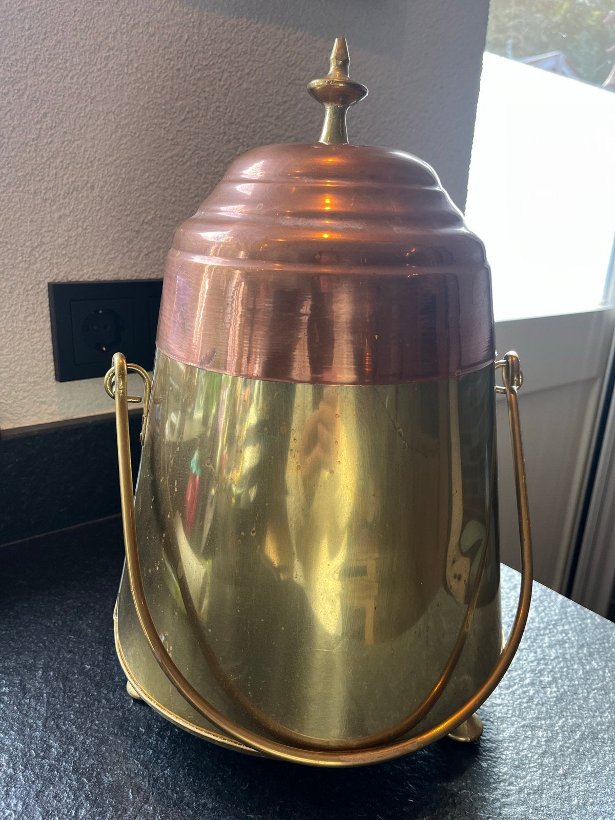 Koperen en messing pot met deksel en handvat, Ophalen of Verzenden, Koper