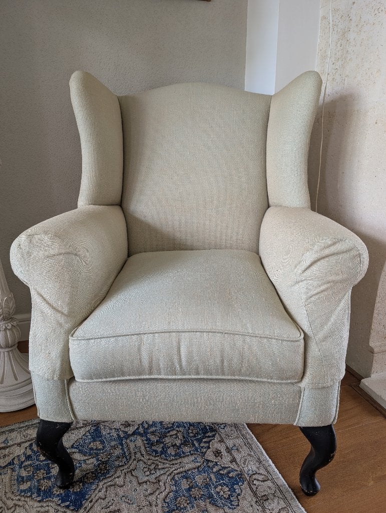 Set van 2 Laura Ashley Oorfauteuils Stof: Pierre Frey, Huis en Inrichting, Ophalen, Hout, Minder dan 75 cm, Engelse Stijl