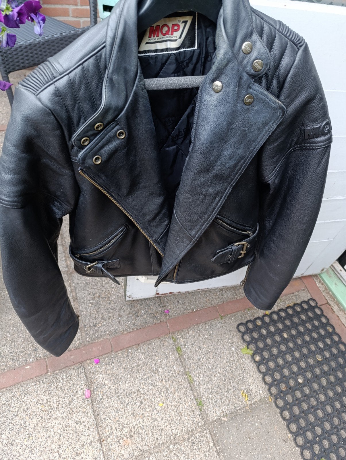 Stijlvol zwart leren motorjas MQP, Motoren, Ophalen, Tweedehands, Jas | leer, MQP
