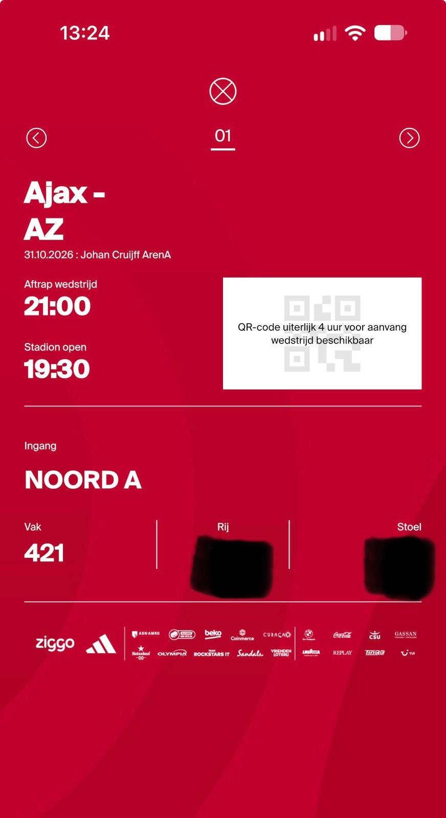 Ajax az ticket, Tickets en Kaartjes, Eén persoon, Oktober