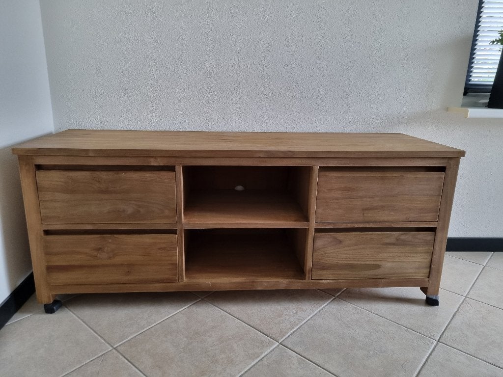 Teak TV dressoir, Ophalen, Met plank(en), 150 tot 200 cm, Teakhout