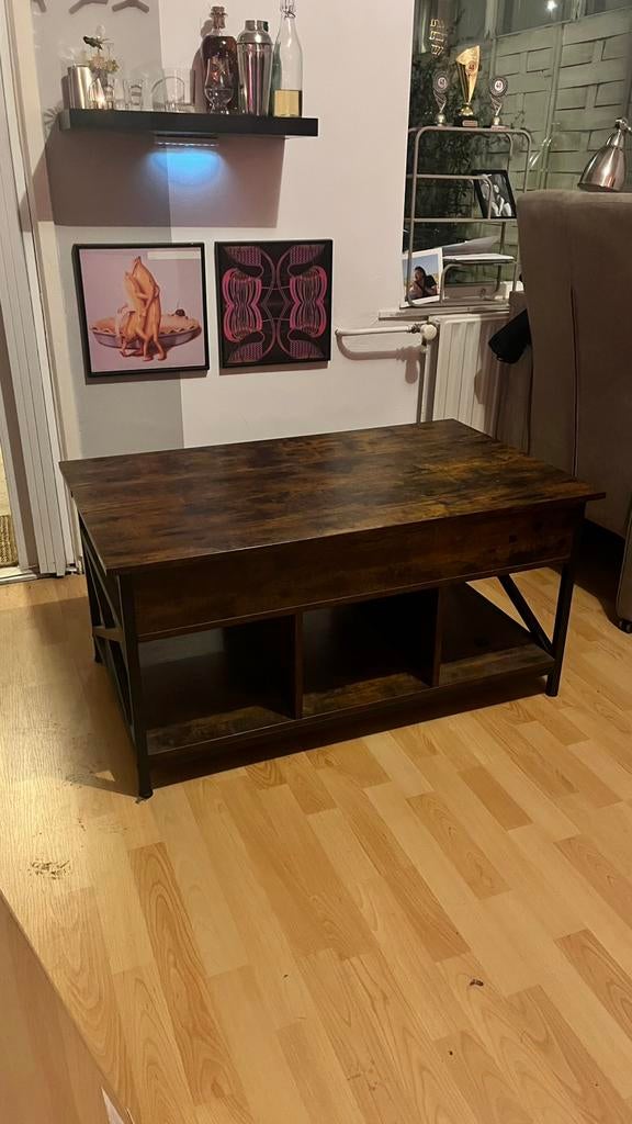 Industriële salontafel met opklapbaar blad, Ophalen