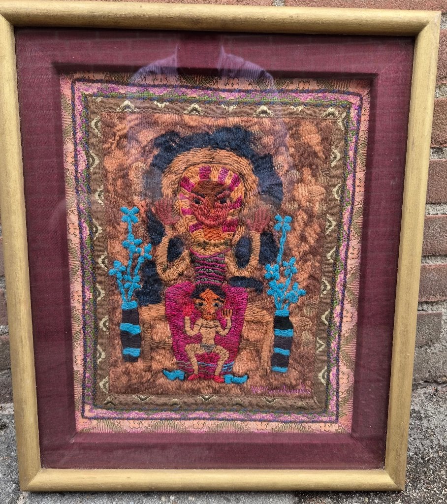 Willi Martinali (1914-1983) Moeder met kind textiel ~1970, Portret of Personen, Overige ondergronden, Surrealisme, Ophalen of Verzenden