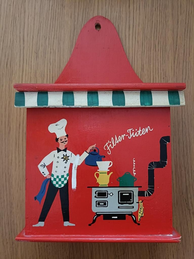 Vintage Houten Koffiefilterhouder met Chef-kok Decoratie, Antiek en Kunst, Antiek | Keukenbenodigdheden, Ophalen