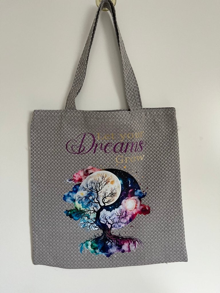 Handgemaakte tote bag shopper / Boom des Levens print, Ophalen of Verzenden, Nieuw, Grijs, Overige merken