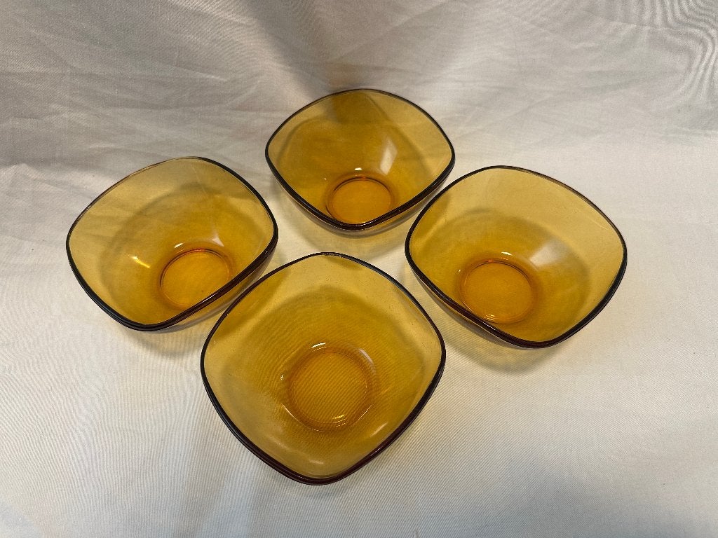 Retro Set van 4 Vereco France Schaaltjes Vlabakjes Snackbakj, Gebruikt, Ophalen of Verzenden, Overige stijlen, Glas