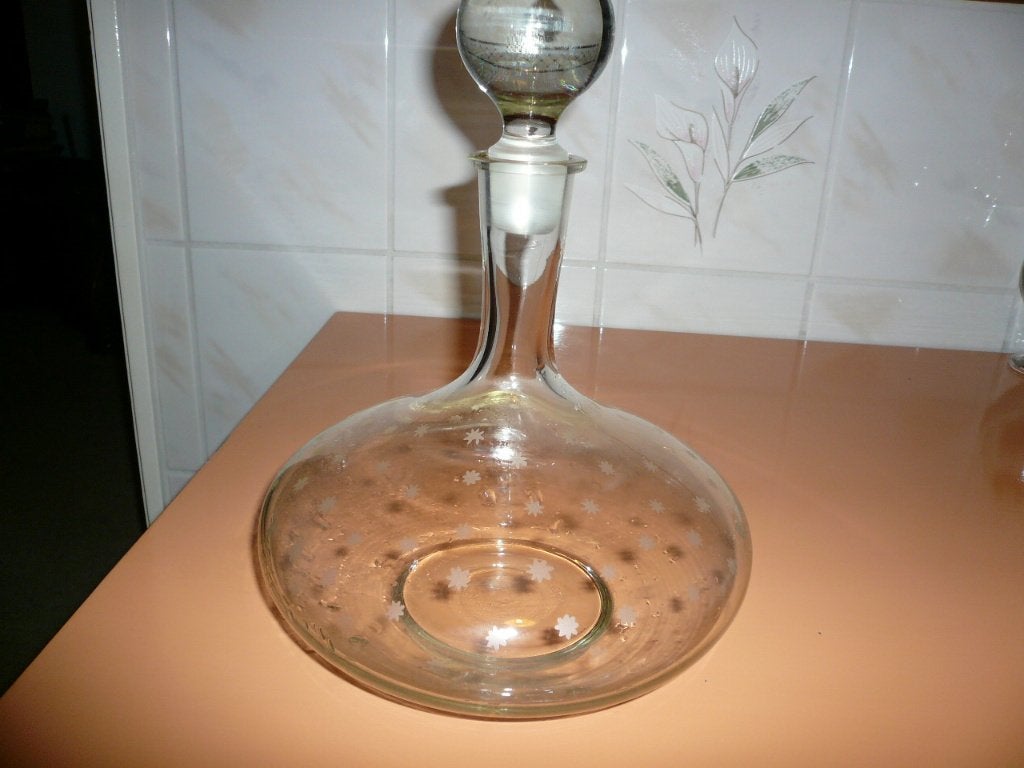 Glazen karaf met motief erop, Ophalen of Verzenden, Zo goed als nieuw, Overige merken, Glas