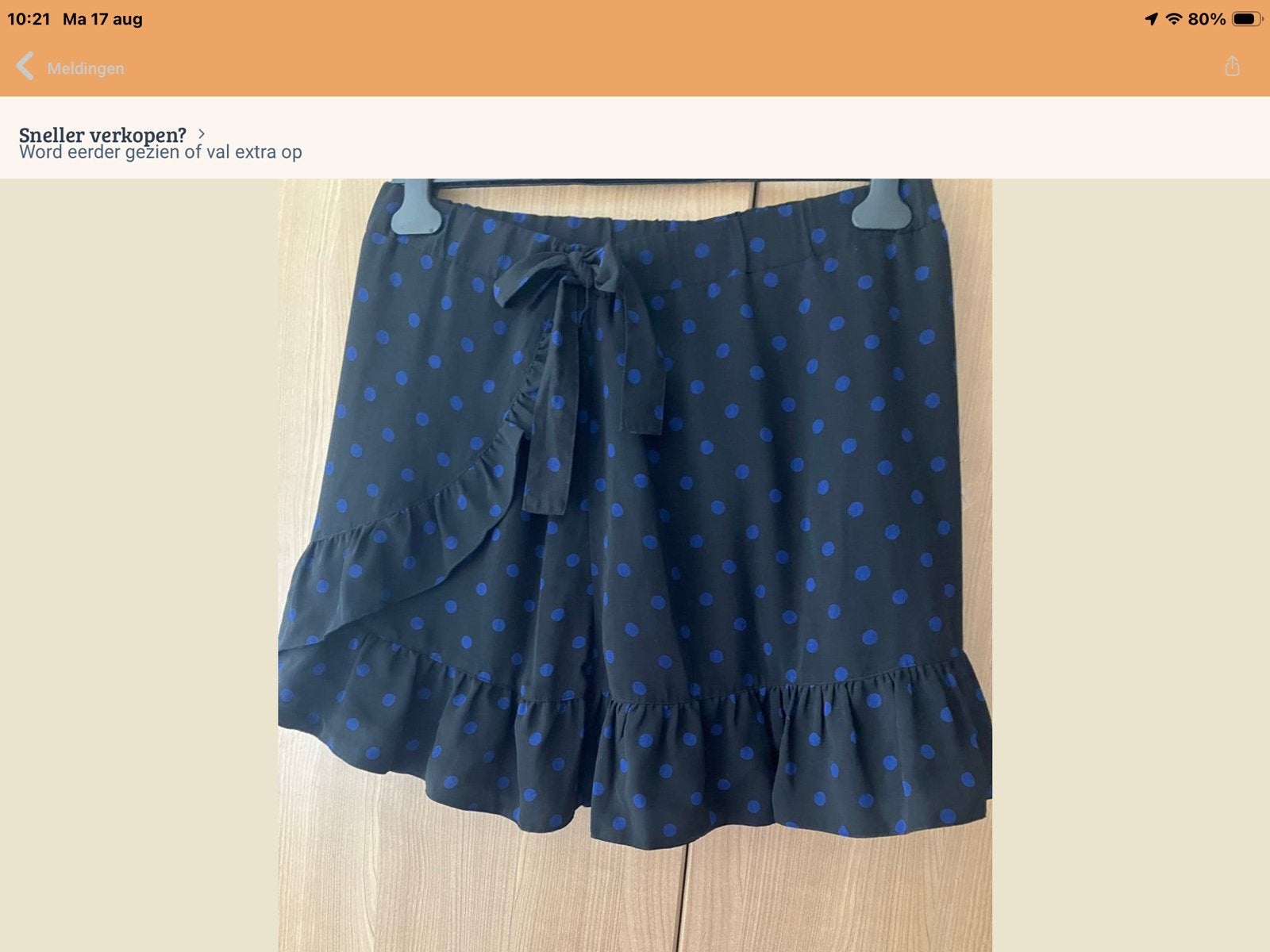 Zwart rokje met blauwe stippen en ruches - Maat XL, Ophalen of Verzenden, Nieuw, Maat 46/48 (XL) of groter, Zwart