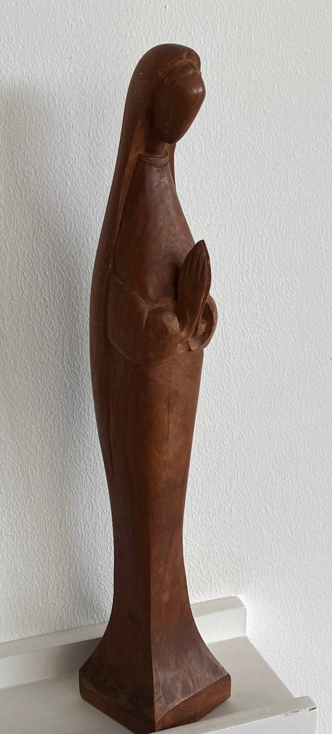 Vintage teak mariabeeld maria beeljde minimalistisch design, Ophalen of Verzenden
