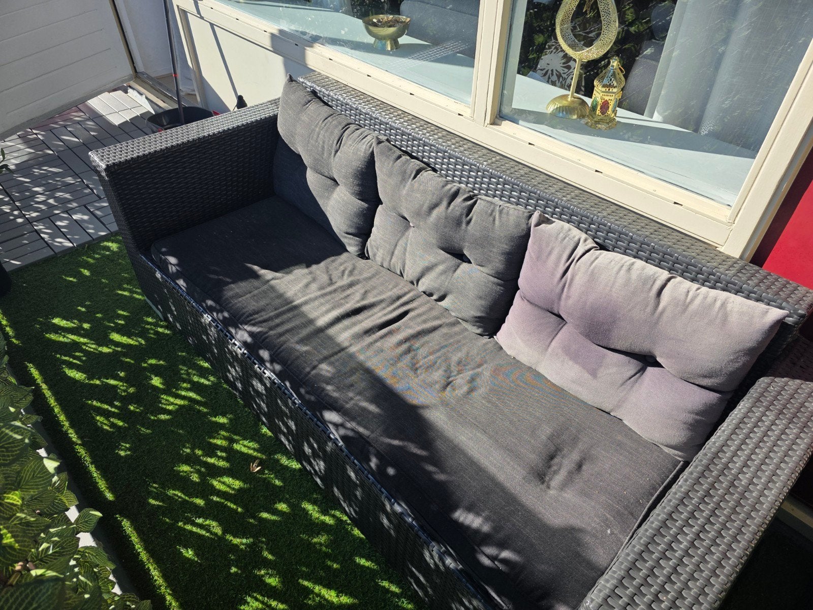 Comfortabele Wicker Loungebank met Kussens, Ophalen, Gebruikt, 3 zitplaatsen, Loungeset