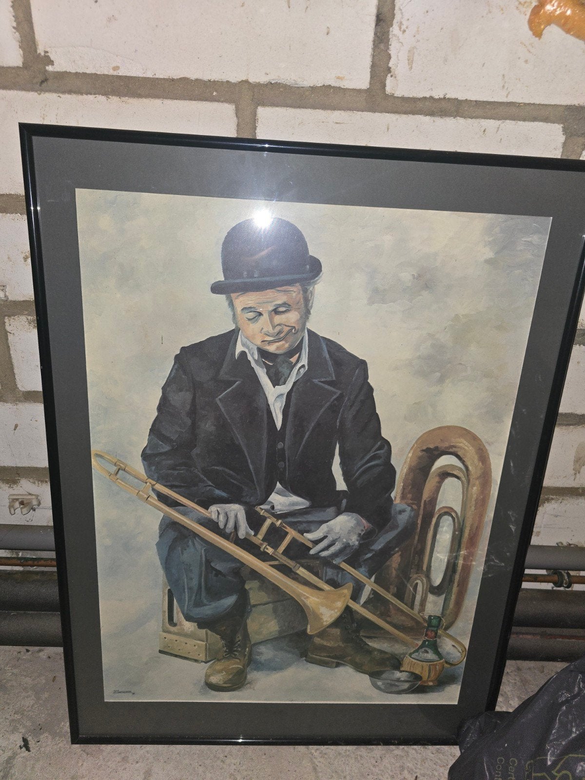 Replica van J.F. Smeulders uit 1980 - Muzikant met Trombone, Antiek en Kunst, Portret of Personen, Realistisch, Ophalen of Verzenden