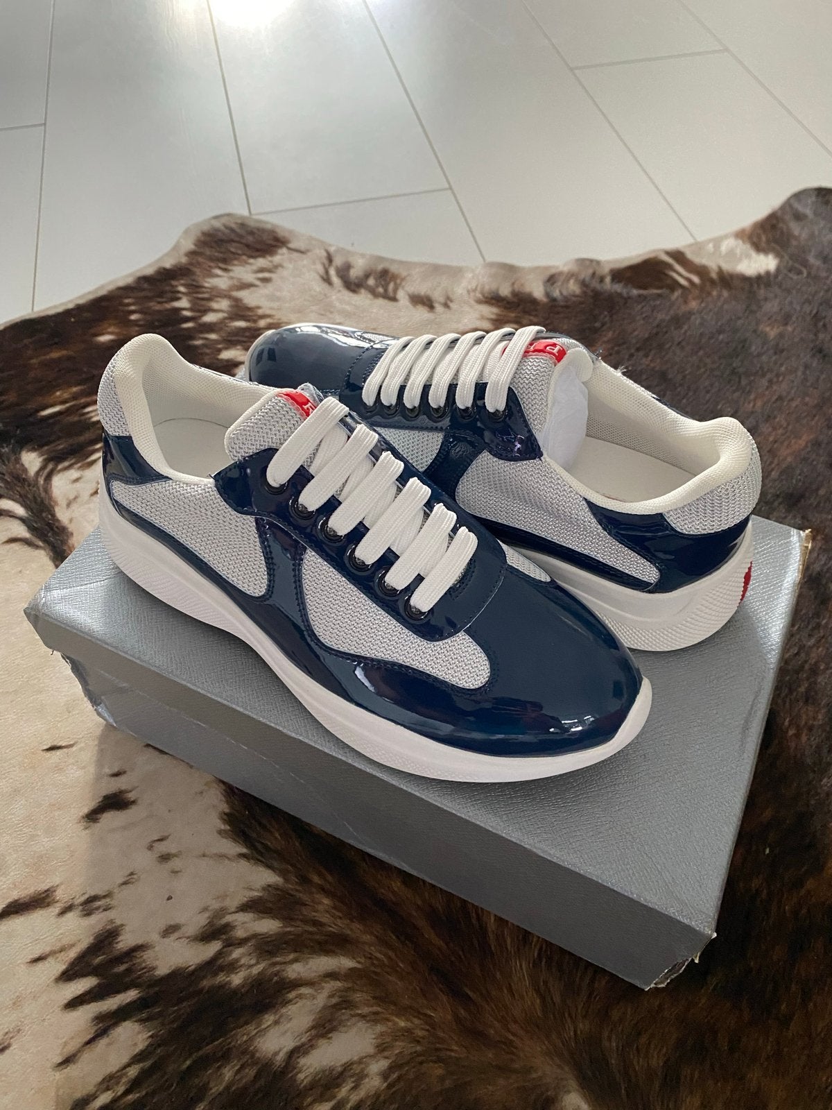 Prada Cups Maat 38 Navy Blue, Blauw, Nieuw, Ophalen of Verzenden, Sneakers of Gympen