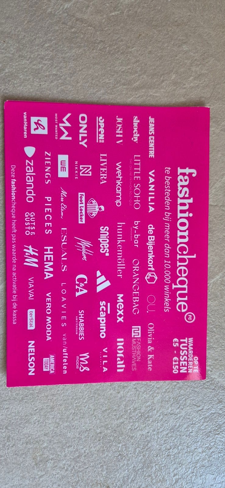 Fashion cheque t.w.v. €125,-, Tickets en Kaartjes, Kortingen en Cadeaubonnen