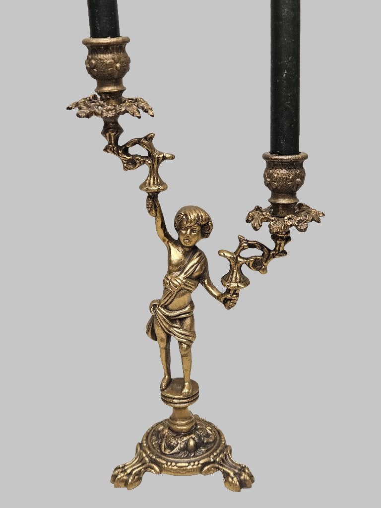 Mooie , antieke Putti / Putto 2 kaarsen kandelaar, Ophalen of Verzenden, Koper of Brons