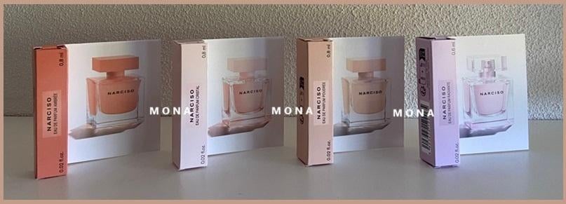 Narciso set 4 parfum samples proefjes testers monsters, Sieraden, Tassen en Uiterlijk, Uiterlijk | Parfum, Nieuw, Verzenden