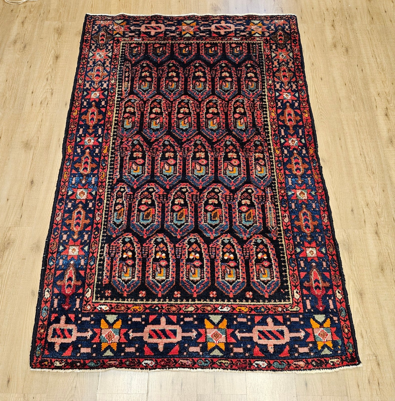 Vintage handgeknoopt perzisch tapijt hamadan 206x133, Info@SlatsAntiek.nl, Tweedehands, 100 tot 150 cm, Perzisch