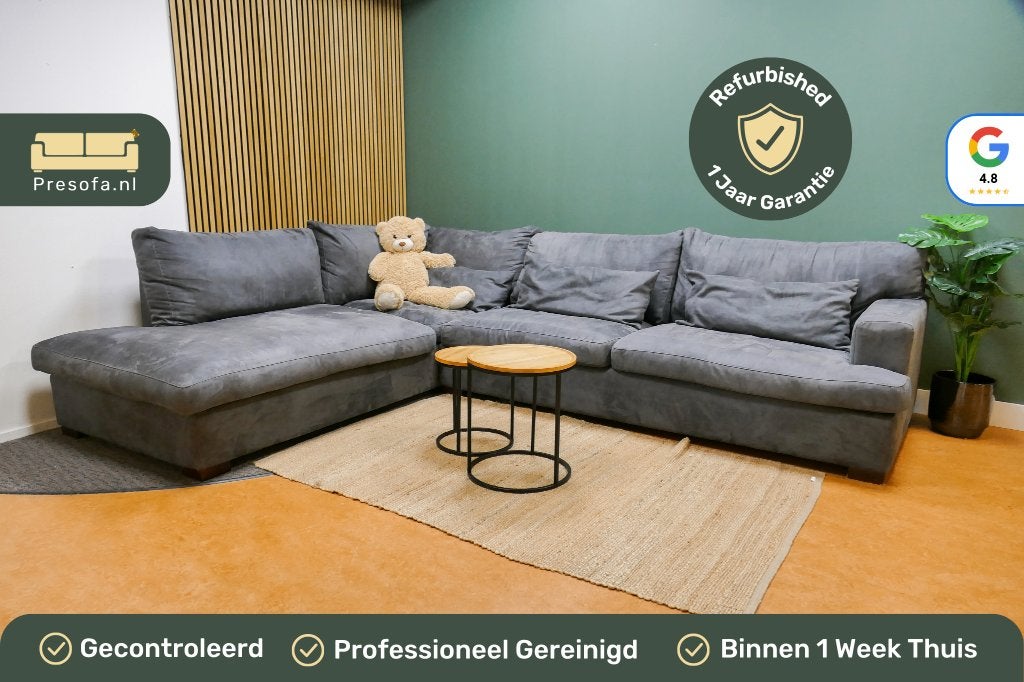 Grote Lounge Hoekbank Donker Grijs Microvezel [Refurbished], -, -, Hoekbank, 300 cm of meer
