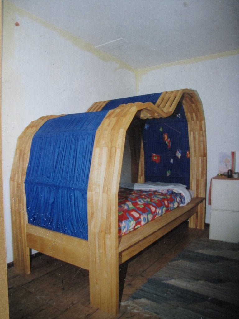 Hemelbed massief hout, Ophalen, 85 tot 100 cm, Gebruikt, Minder dan 140 cm