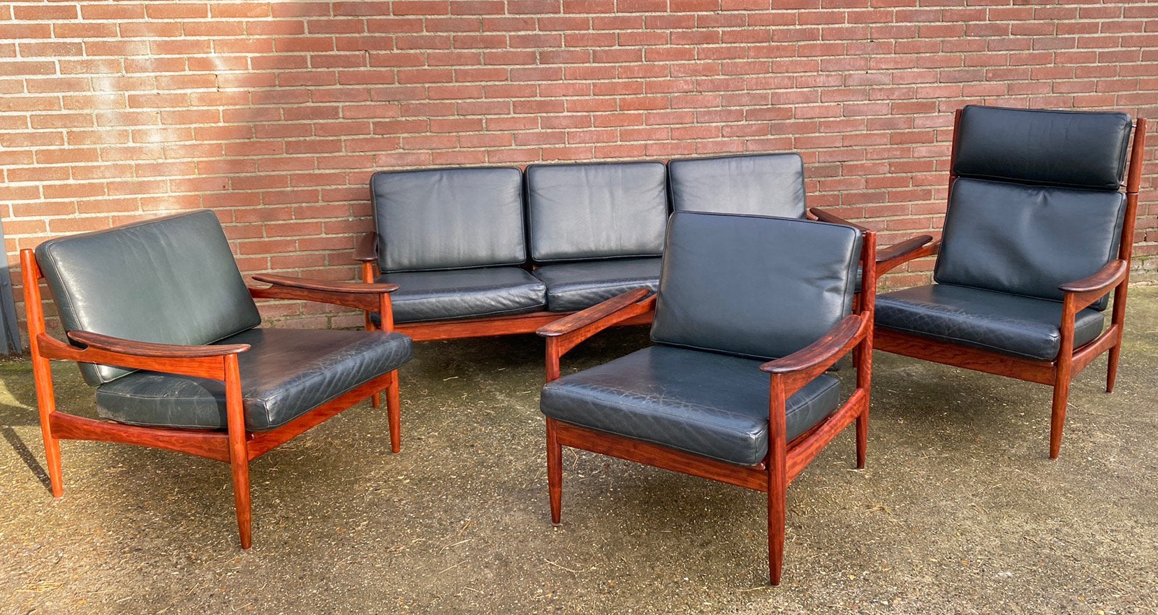 Vintage jaren 60 palisander/lederen zithoek LIFA Denemarken, Ophalen, Zo goed als nieuw, Hout