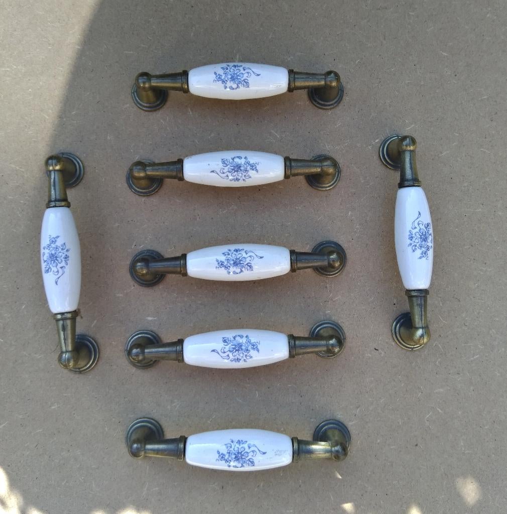 7 stuks brocante handgrepen - keukengrepen - Delfts Blauw, Ophalen of Verzenden