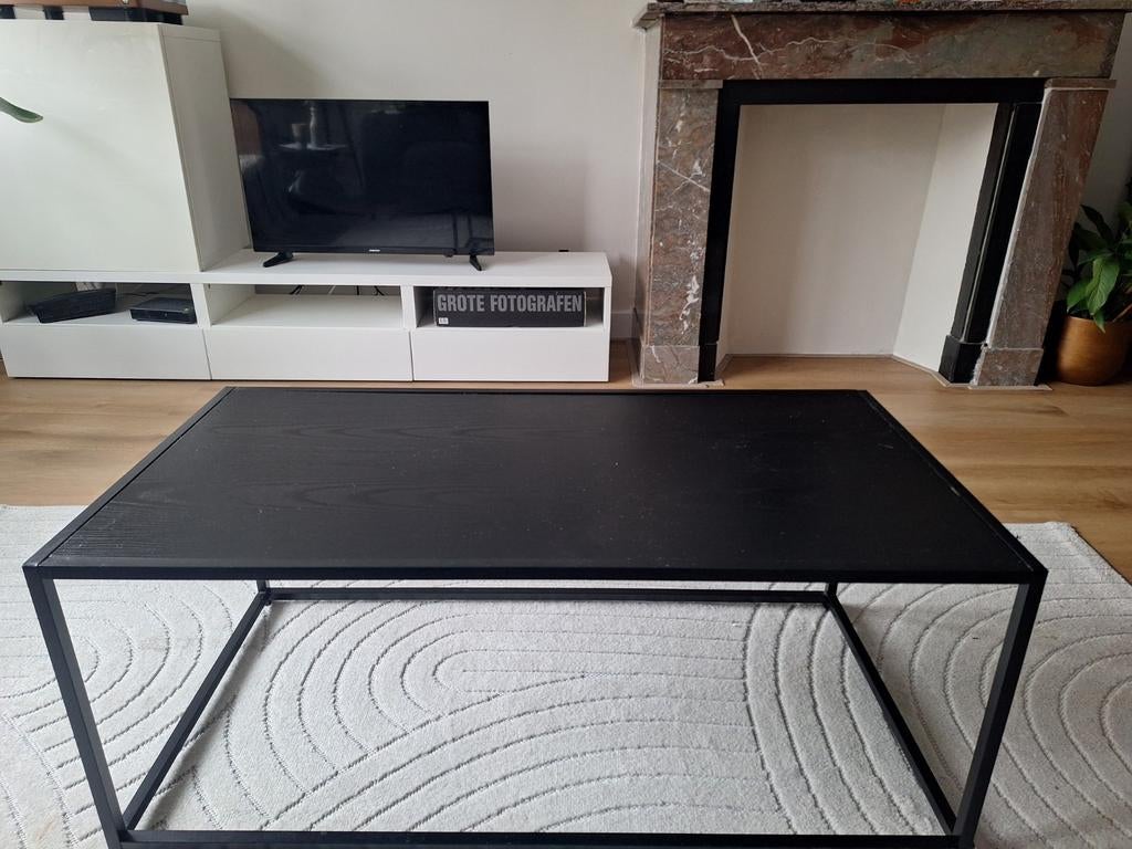 Salontafel zwart hout met metalen basis - Wehkamp Home Magni, Overige houtsoorten, Gebruikt, 100 tot 150 cm, Modern, Industrieel